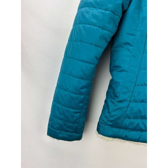 The North Face Reversible Girls Medium Teal Jacket Puffer Fuzzy Fleece Full Zip - Picture 14 of 16